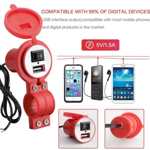 Motorcycle Handlebar USB Port Charger Car Fast Charger Waterproof For Motorcycle ATV Boat Marine RV 5V/1.5A Mobile Phone Adapter