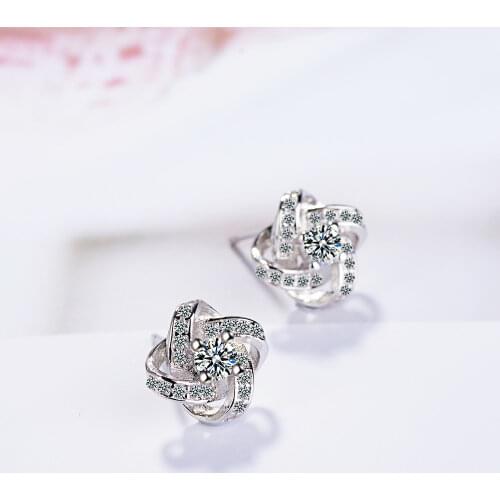 2021 NEW 925 Sterling Silver Earrings interweave Zirconia Shiny Ear Stud Fashion Womens High Quality Party Jewelry Love Gift