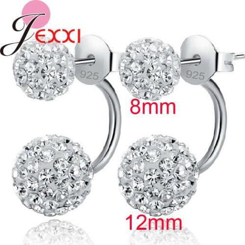 11 Colors 925 Sterling Silver Shinning Crystal CZ Disco Beads Double Ball 12MM&8MM Stud Earrings Women Brincos Jewelry
