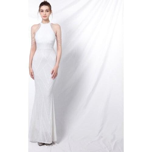 2021 New Banquet Temperament Elegant Long Halter Neck Diamond Sequins Aura Queen Fishtail Evening Dress