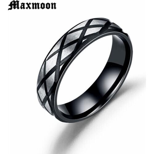 Maxmoon Black color wedding ring for men rings for women 316 stainless steel ring