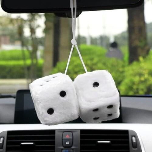 1 Pair Dice & Polka Dot Plush Decorative Ornament Dice Hanging Ornament With Suction Cup Car Perfume Pendant