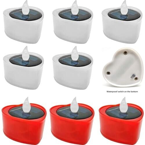 1pc Solar Sensor LED Tea Light Heart shaped Electric Candles 300mAh Flameless Flickering Bar Night Light For Wedding Propose