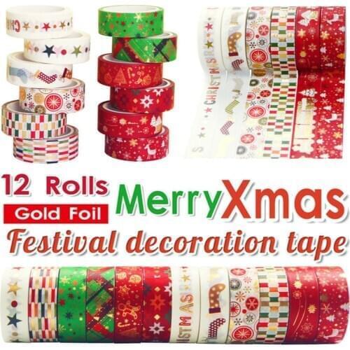 12rolls/set DIY Decorative Washi Tape Stickers Colorful Christmas Party Diary Stickers Masking Tape