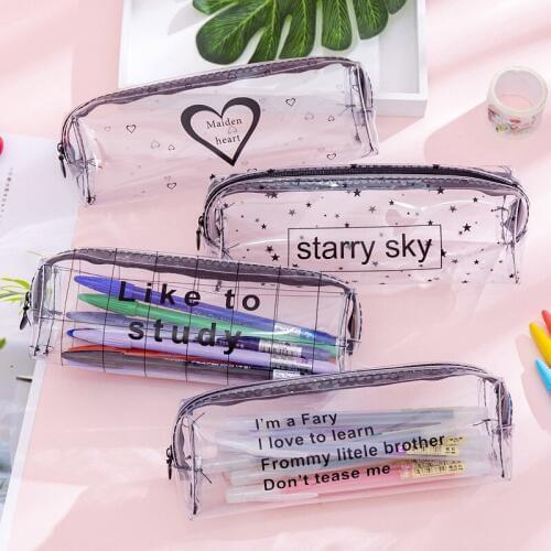 16pcs Cute Pens and Pencils Bag Kawaii Simple Transparent Pencil Pouch Large Capacity Bags for School Stationery Supplies Purse