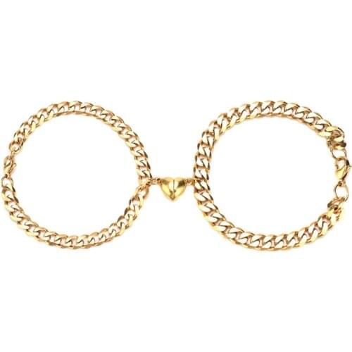 2pcs High Quality Magnet Lovers Bracelet for Couples Gold Heart Charm Pendant Titanium Steel Bracelets Women Jewelry