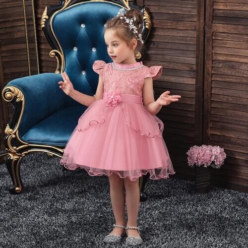 2019 High Quality Puffy Sleeves Girls Evening Party Dress Children Elegant Applique Flower Girls Dress Vestido Comunion