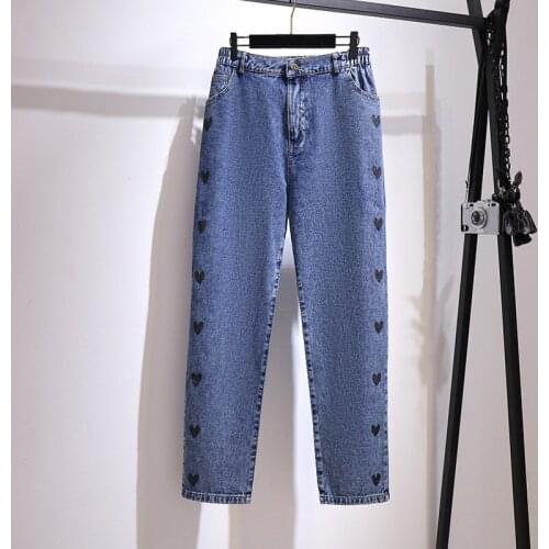 2021 Plus Size 6XL Womens Hole Jeans New Korean Version Loose Solid Color Female Pants Spring Summer Trousers Blue Jeans W46