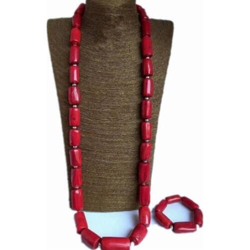 4UJewelry Nigerian Nature Coral Beads Necklace Jewelry Set Red Or Orange 12 mm Wedding Jewellery Set Bridal Jewelry Free Ship