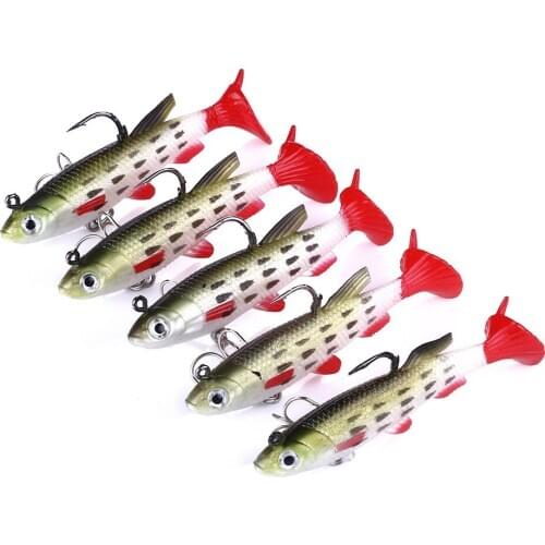 5Pcs/lot 80mm Soft Baits Shad Soft Lure For Fishing Lure Bait Tuna T-tail Easy Shiner Lead Coating Jig Rubber Wobblers Tackle
