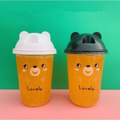 50pcs High quality U shape milk tea cup 500ml disposable coffee cup transparent cartoon pattern juice drink favors plastic cups