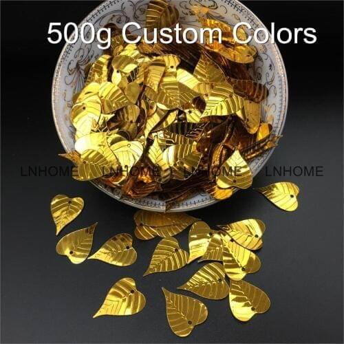 500g/lot PVC Leaf Sequins 15*20mm Sewing DIY Christmas Accessories For Crafts Leaves With 1 Side Hole Custom Colors