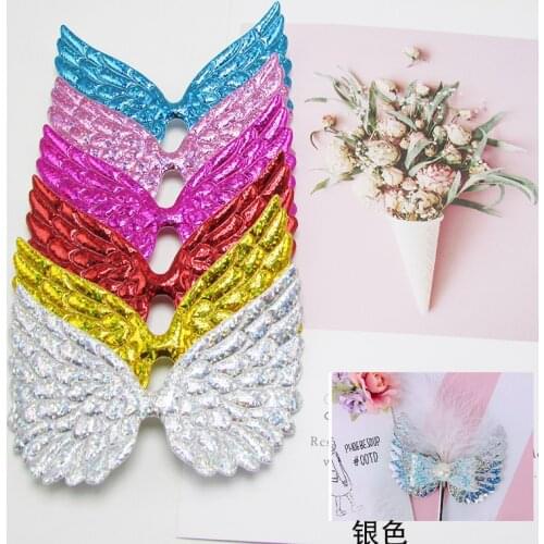 9*6.5cm 20pcs Large angel wings Padded patches shiny Crown Appliques For Clothes Sewing Supplies DIY Craft Decoration
