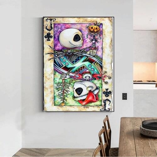 5D DIY Diamond Painting Halloween Poker Jack Skull Diamond Inlaid Embroidery Mosaic Home Decoration Painting Can Be Customized