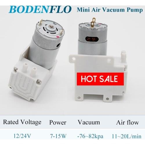 -80kpa Bodenflo BD-04V Quiet Micro Electric Diaphragm 12V 24V Air/Vacuum Pump 17L/Min With Brush Motor