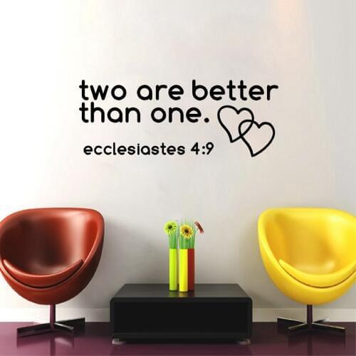 Bible Quote Vinyl Wall Sticker Religion Love Words "Two are better than one" With Heart Wall Decal For Home Decoration