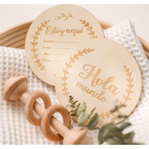 1-12 Month Handmade Baby Milestone Card Newborn Birth Month Birthday Milestone Wooden Teether Kids Photography Props Toy
