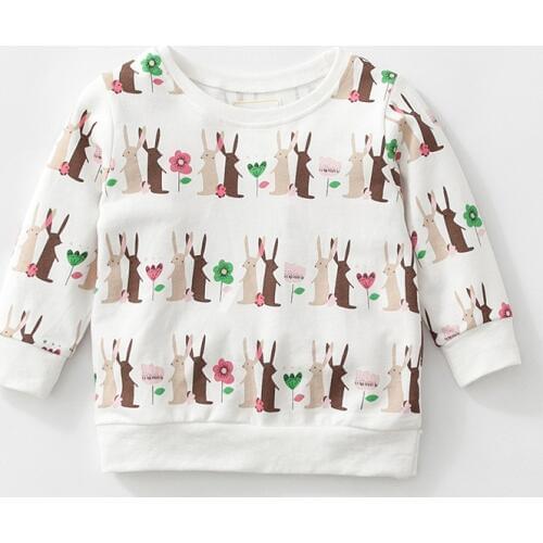 Little Maven New Autumn Spring Children Clothing Sweet White Rabbits Printed Cotton Full- sleeved O-neck Girls Casual Hoodies
