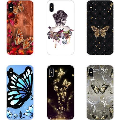For Xiaomi Redmi 4A S2 Note 3 3S 4 4X 5 Plus 6 7 6A Pro Pocophone F1 Beautiful Blue Golden Moths Butterfly Mobile Phone Bag Case