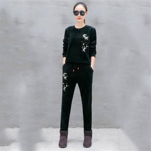 Breathable Thickening Solid Full Sleeve Thermal Wear Sport Suit Women Clothing Embroidery Coat Trainning & Exercise Sets