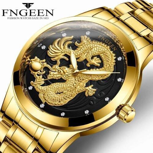 FNGEEN Watch Man 2020 Top Brand Luxury Gold Dragon Watches Steel Waterproof Quartz Wrist Watches Male Clock Hodinky Mens Watch