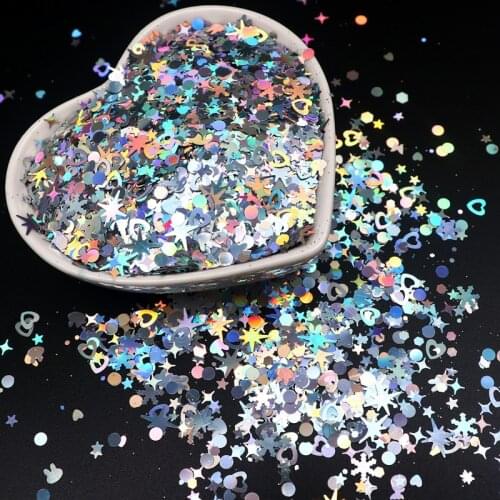 Paillette Laser Silver Nail Glitter Sequins Snowflake Heart Star Dot Butterfly Shape Sequin Holographic Manicure Nail Art Decor