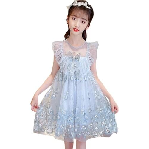 Summer Dresses For Girls Bow Girl Pricness Dresses Embroidery Child Dress Mesh Clothes For Girls