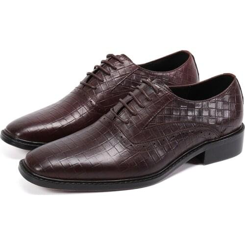 Luxurious Italian Genuine Leather Men Brown Black Wedding Oxford Shoes Lace-Up Office Business Suit Mens Dress Shoe