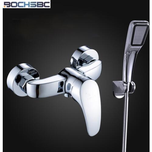 BOCHSBC Chromed Brass Shower Set Cold Hot Water Mixing Valve Water Taps Concealed Installation Wall Mounted Bathroom Shower Set