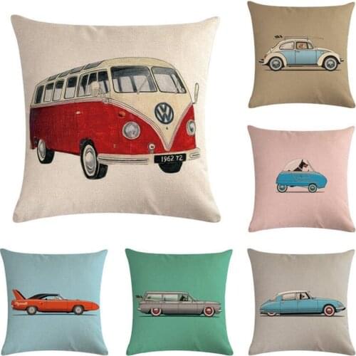 Cushion Cover 45X45CM Retro Bus Sofa Cushions Office Pillow Cases Polyester Pillowcase Home Decor Pillowslip