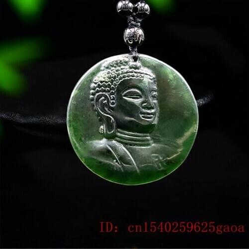 Jade Buddha Pendant Necklace Gifts Carved Amulet Charm Chinese Natural Fashion Jewellery Black Green