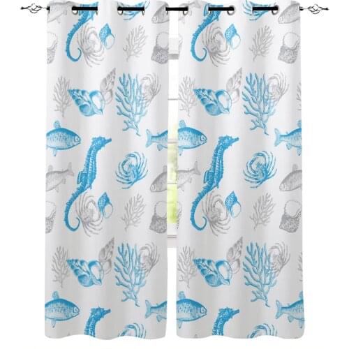 Ocean Seahorse Fish Shell Blackout Curtains for Children Kids Home Decor Bedroom Living Room High Shading Window Curtains