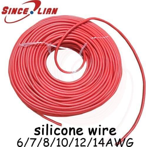 Original Silicone Rubber Wire AWG 5M 10M Cables Gauge Red Black Tinned Copper Wire Flexible Aviation wires 6 7 8 10 12 14AWG