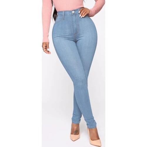 Popular Jeans Womens High Waist Sexy Tight Pants Stretch Jeans Large Size Full Length Pencil Pants