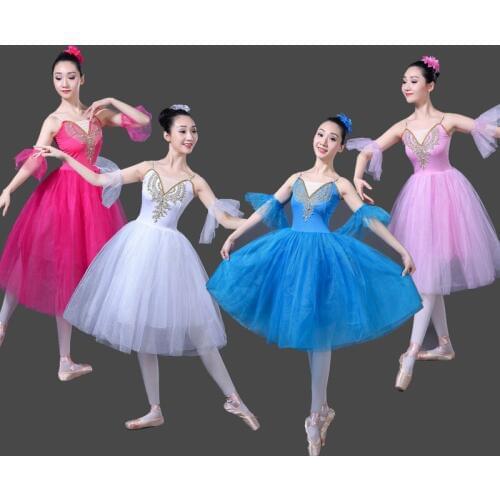 Adult Romantic Ballet Tutu Rehearsal Practice Skirt Swan Costume for Women Long Tulle Dress White pink color Ballet Wear