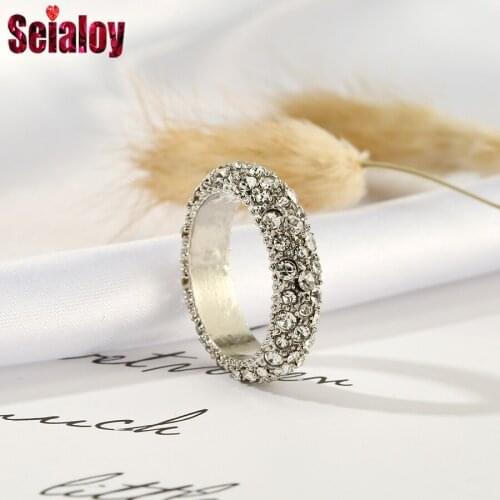 Seialoy Fashion Silver Color Crystal Rings For Women Men Couple Friendship Stackable Ring Wedding Engagement Jewelry Gift