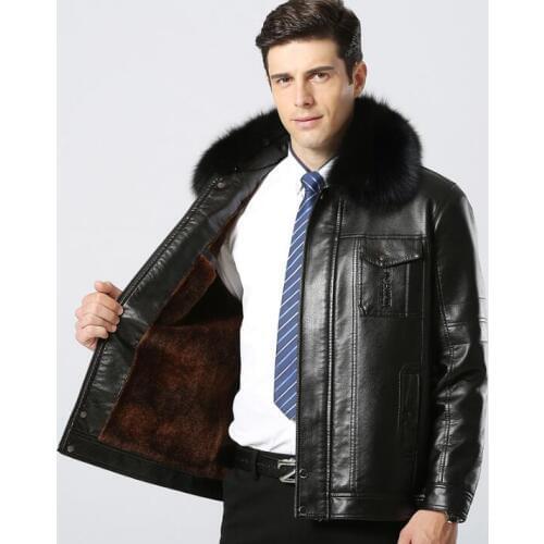 Detachable fur collar winter motorcycle leather jacket men jaqueta de couro masculino PU clothing mens leather jackets outerwear