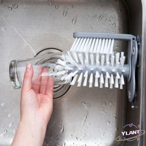 SWT Glass Washer Brush Cleaner with Suction Base, Plastic Base with Nylon Bristle for Cups, Mugs and More(Grey)