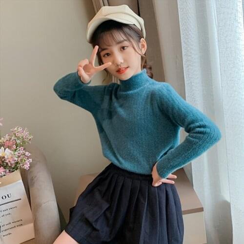 Girl Sweater Kids Baby Outwear Tops 2021 High Neck Fleece Thicken Warm Winter Autumn Knitting Party Children Clothing