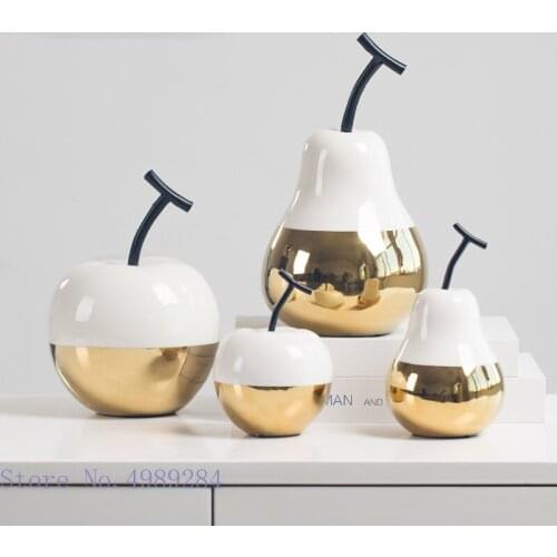 Creativity Golden Ceramic Apple Pear Simulation Fruit Abstract Ceramic Handicraft Ornaments Modern Home Decoration Christmas