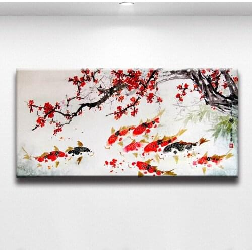 Home decoration Chinese koi fish plum blossom diamond embroidery sale landscape 3d picture of rhinestone mosaic diamond paint