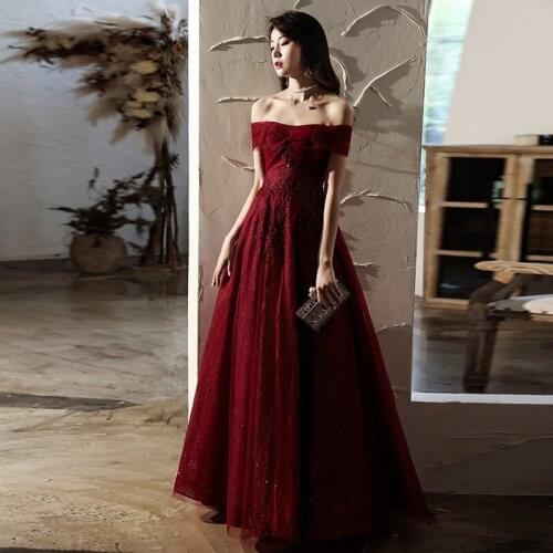 Bride Evening Dress Burgundy Off-Shoulder Wedding Party Dress formal Party Ball Gown вечернее платье