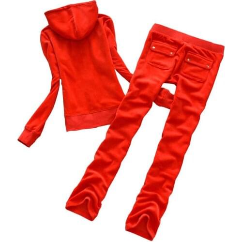 Spring Womens New Velvet Sports Suit Fashion Casual Two-Piece XXL Long Sleeve Zipper Red