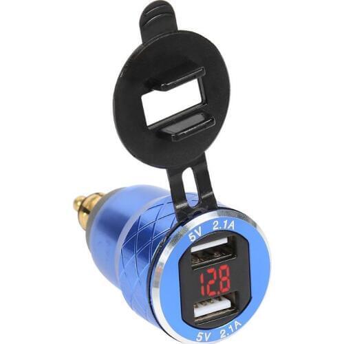 VODOOL CNC Aluminum Alloy 12-24V Motorcycle 5V 2.1A Dual USB Charger Socket With LCD Voltmeter For BMW Hella/DIN Plug Motorcycle