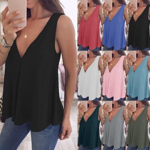 Womens Summer New Solid Chiffon Sleeveless T-shirt V-neck Vest