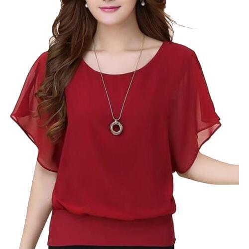 Women O Neck Chiffon Blouse Summer Bat-sleeved Summer Clothes Tops Plus Size TY66