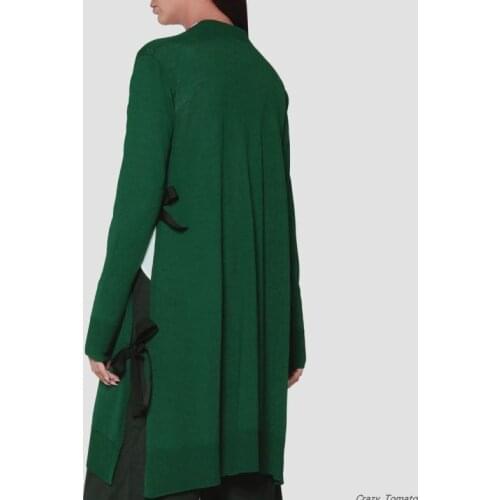 Women Sweater Side Slit Lace Fine Wool Blend Skin-friendly Soft Waxy Thin Sweater Green Mid-length Cardigan