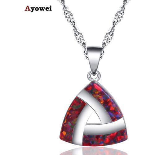 Ayowei Triangle desgin opal for women orange opal silver necklaces pendants fashion jewelry OP763A