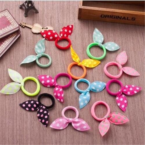 10Pcs/lot Children Hair Band Cute Polka Dot Bow Rabbit Ears Headband Girl Ring Scrunchy Ponytail Holder Hair Accessories
