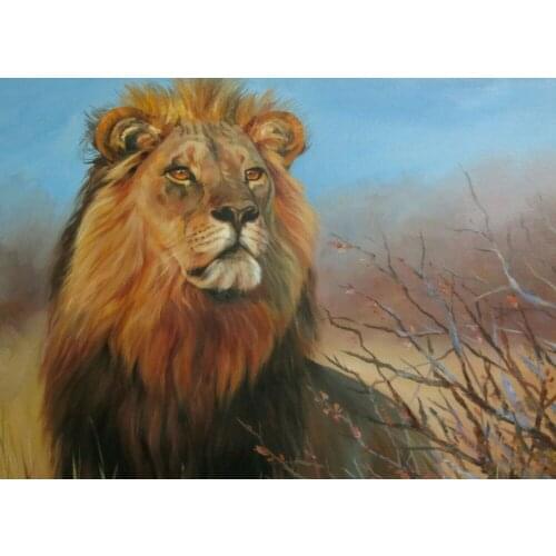 100% Hand painted OIL PAINTING - high quality -Lion & Looking far -TOP wildlife animal Decor ART ON CANVAS- FREE SHIPPING